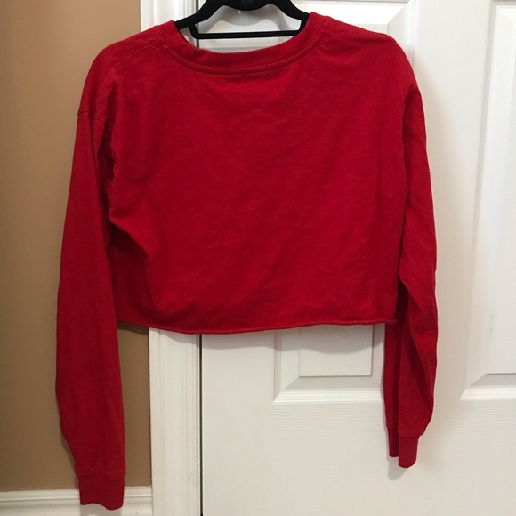 Red cropped long sleeved tee - Picture 2 of 2